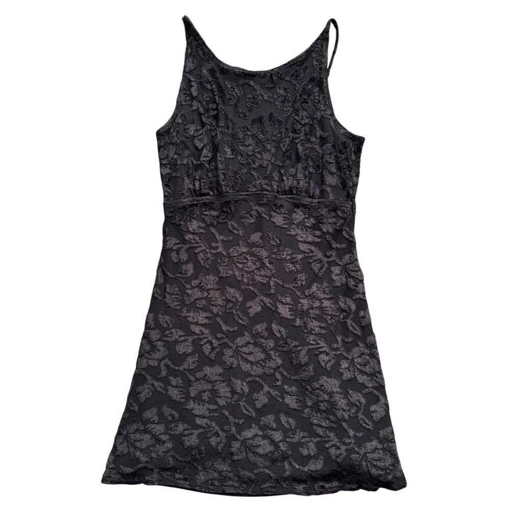 Black Floral Velvet Patterned Sleeveless Mini Dress Womens Size S
